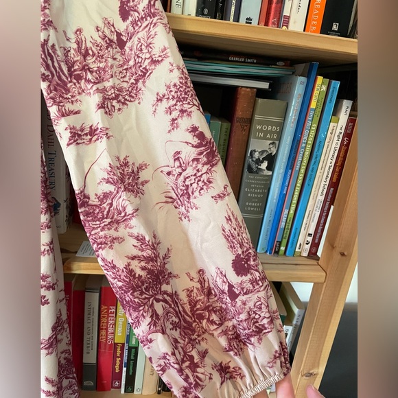 Dazy Burgundy and Cream Toile Dress with Ballon Sleeves Bustier Top Basque Waist - Picture 6 of 12